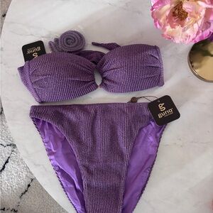 Guria Purple Gold Sparkle Textured Bikini Set